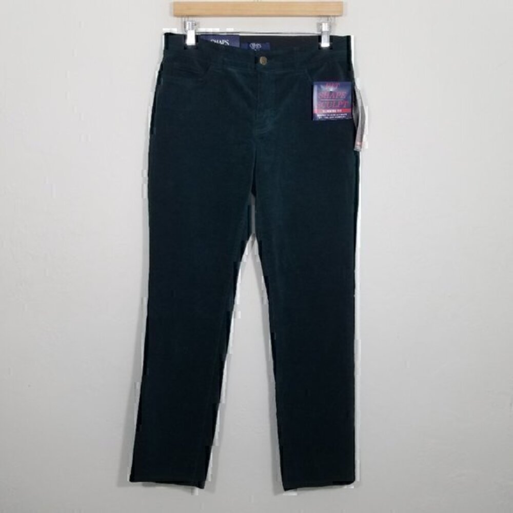 NWT Chaps Corduroy Slimming Fit Shape Sculpt Stretch Pants Green Size 8S